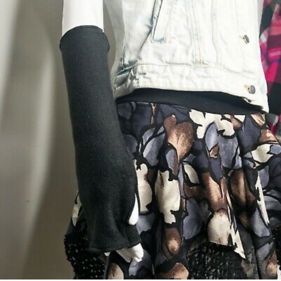 Black Fleece Gloves Winter Hand Warmers Fingerless Gloves Mens Tattoo Covers - Picture 3 of 5